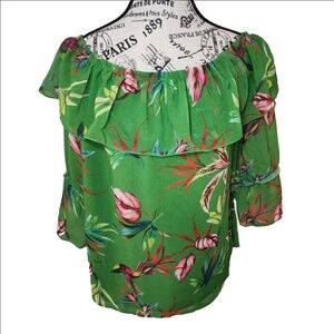 New York &‎ Co Sweat Pea Floral Off the Shoulder Blouse Size M